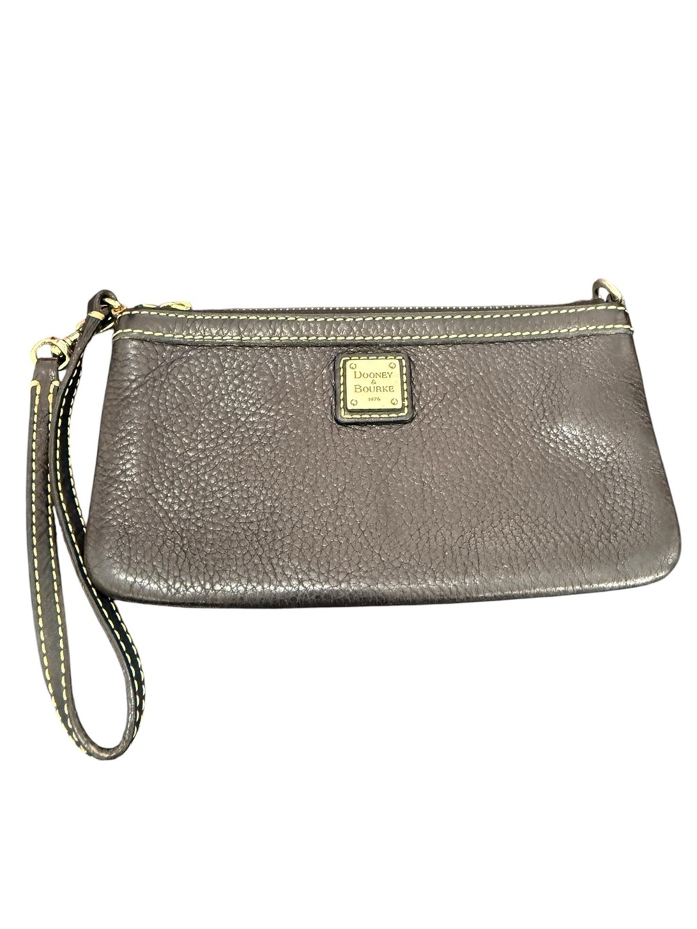Dooney & Bourke Taupe Leather Wristlet with Gold Hardware